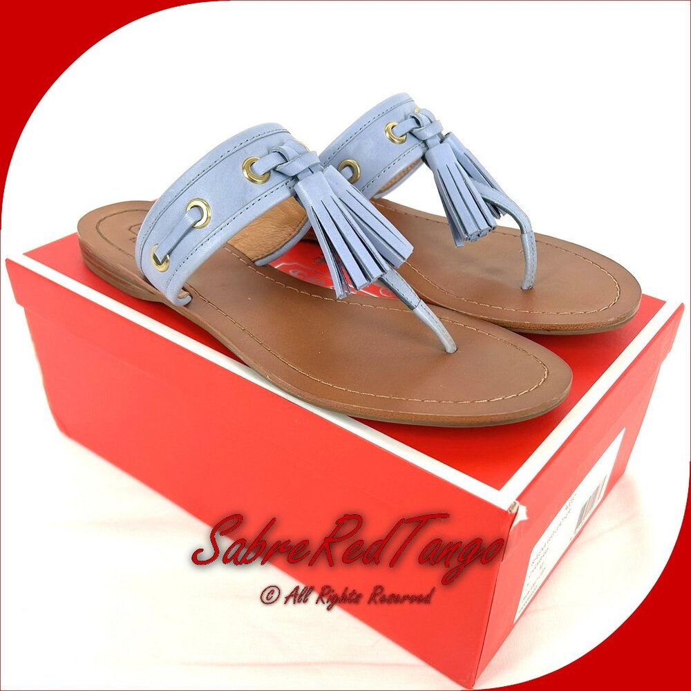 EUC Coach Sheena Tasseled Leather Sandals Chambray Blue 34 A0257-CBY Size 7 B - Picture 1 of 9
